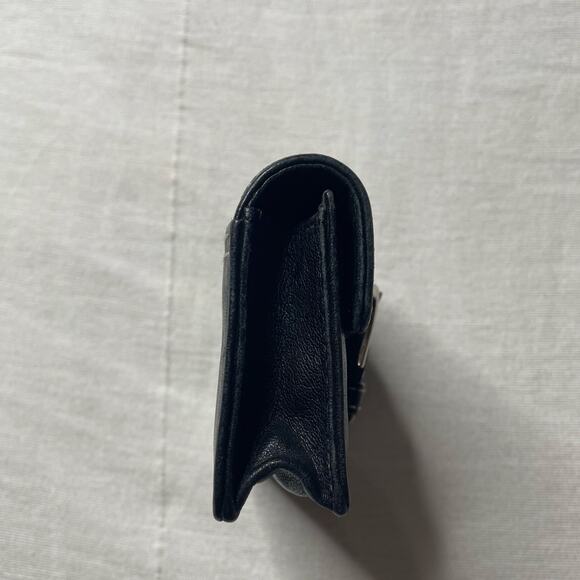 Coach Mini Black Leather Silver Buckle Card Case Wallet - Picture 4 of 8